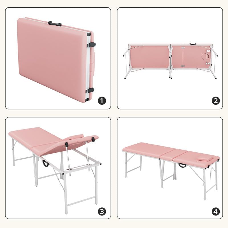 SyyBhb Mesa portátil de banco de tatuaje, silla de spa plegable, cama de masaje de viaje con bolsa de transporte, reposacabezas extraíble, ángulo