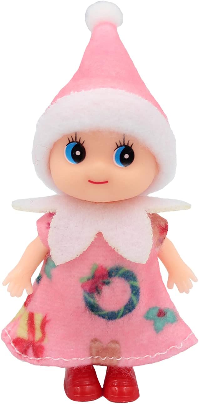 Pequeña decoración de muñeco elfo de Navidad  Regalo para bebé recién nacido  Muñecas de elfo para niña y niño (vestido rosa)