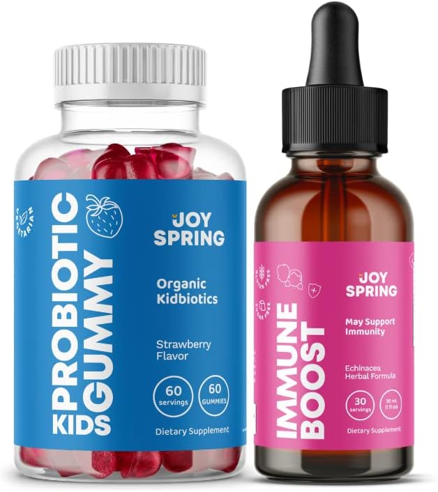JoySpring Probióticos para niños pequeños con sabor a fresa – Probióticos de goma para niños y líquido multivitamínico para niños pequeños