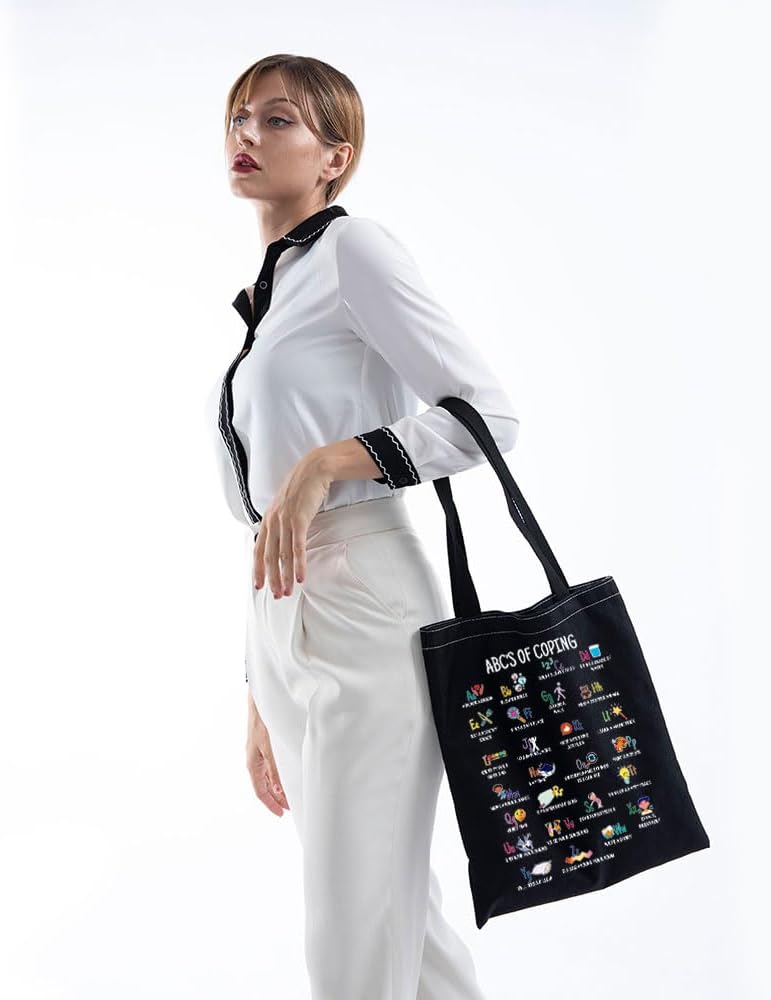 Bolsa de mano con alfabeto de afrontamiento, regalo de salud mental, bolsa de mano para el consejero psicólogo