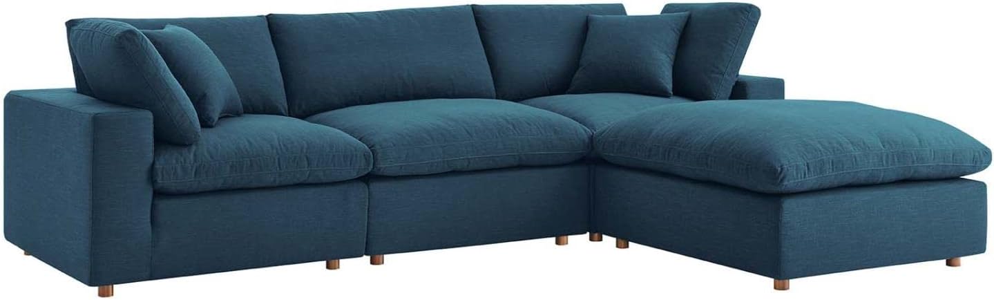 Modway Commix – Juego de sofá seccional tapizado de 4 piezas con relleno de plumón, color azul
