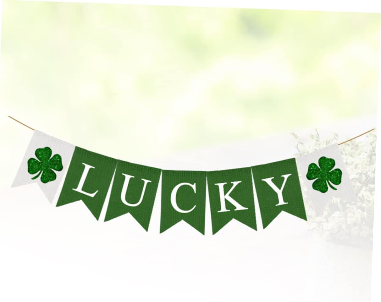 Abaodam 2pcs Irish Party Bunting Patricks Day Bunting Jute Bunting Banners Paddys Day Party Letter Printed Garland Linen Buntings Flag Linen Banner
