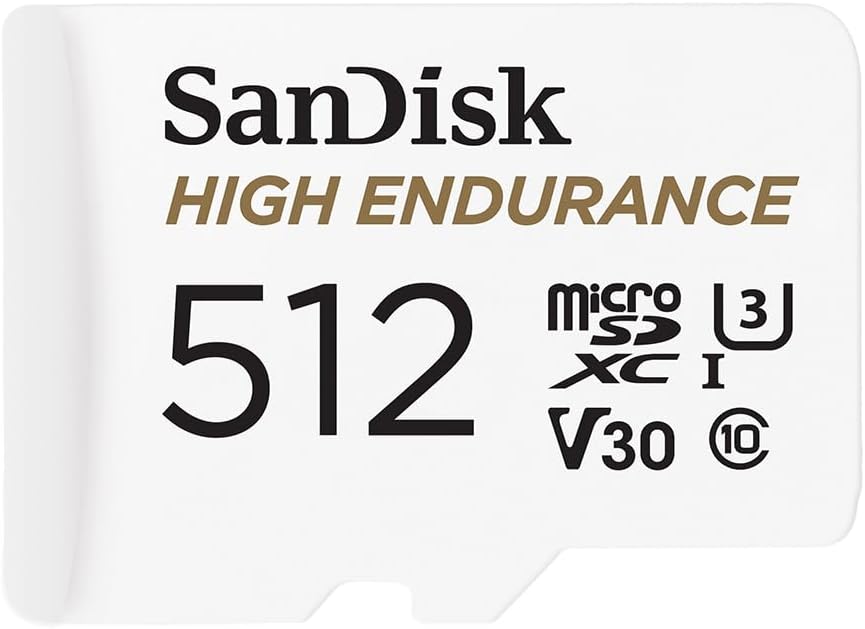 SanDisk Tarjeta microSDXC de video de alta resistencia de 512 GB con adaptador para cámara de tablero y sistemas de monitoreo del hogar – C10, U3,