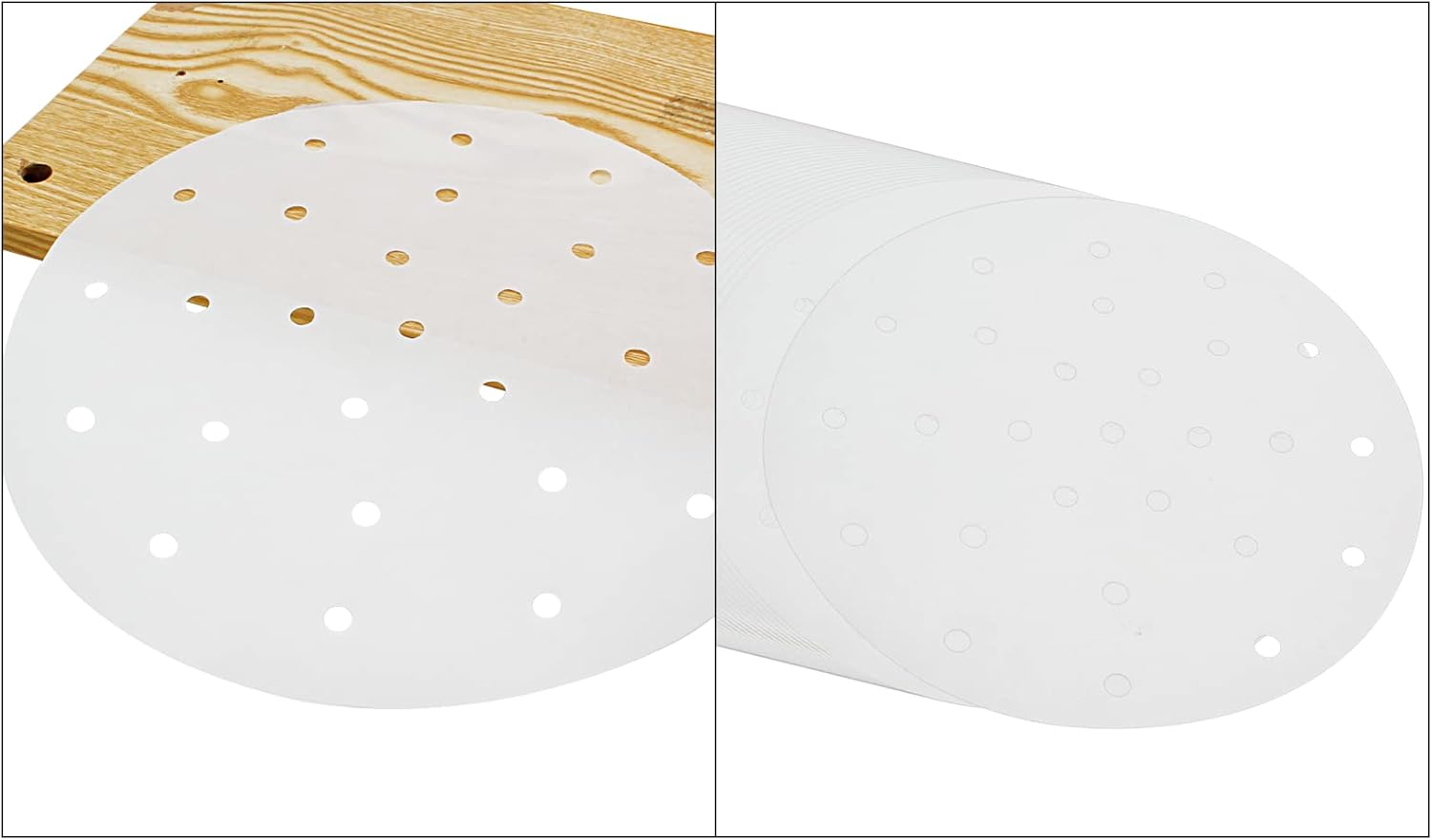 100 piezas de papel de bola de masa de bambú de papel vaporizador de 8 pulgadas con agujeros, papel pergamino para freír al aire, hornear