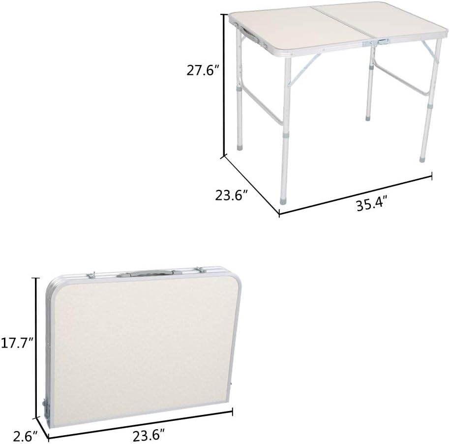 Imseigo Mesa plegable de campamento de 3 pies con asa de transporte, altura ajustable, mesa de picnic portátil de aluminio para exteriores,