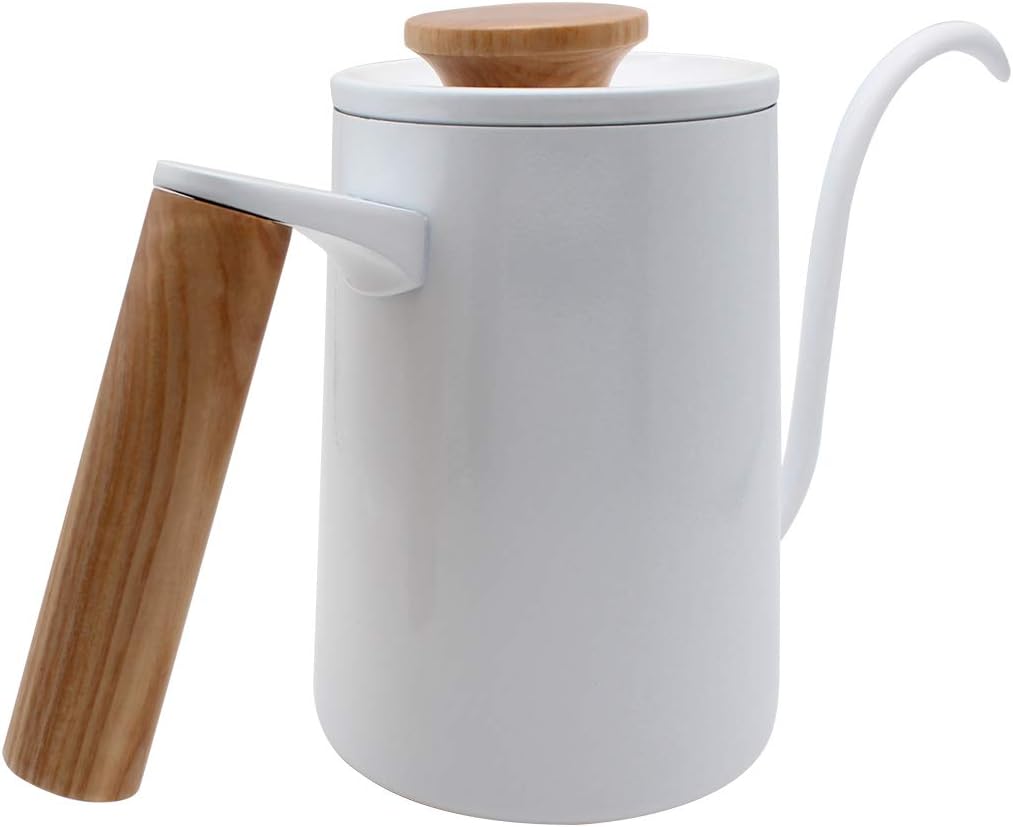 Hervidor de café, cafetera de acero inoxidable, hervidores de té, boquilla de cuello de cisne para un vertido de precisión con mango de madera blanco
