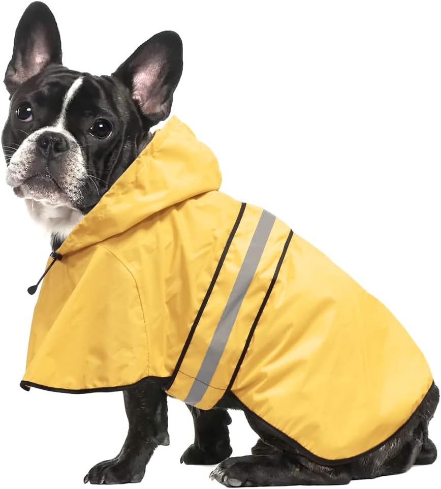 Impermeable reflectante para perros, impermeable ajustable para perros, poncho ligero con capucha para perros pequeños a X grandes (amarillo,