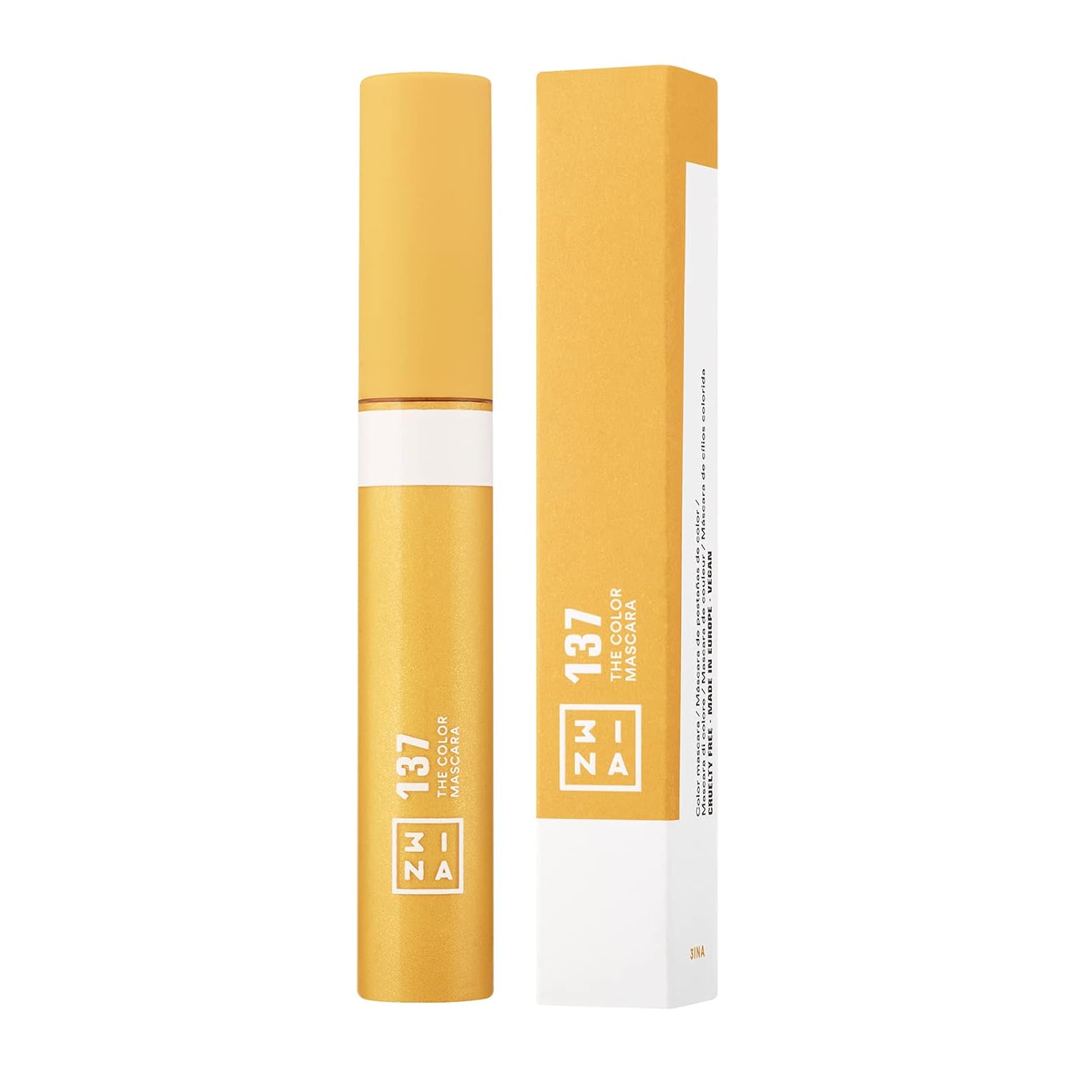 3INA The Color Mascara 137 – Máscara de pestañas de color amarillo cubre pestañas con color divertido – Lavable, sin grumos, rímel voluminizador en