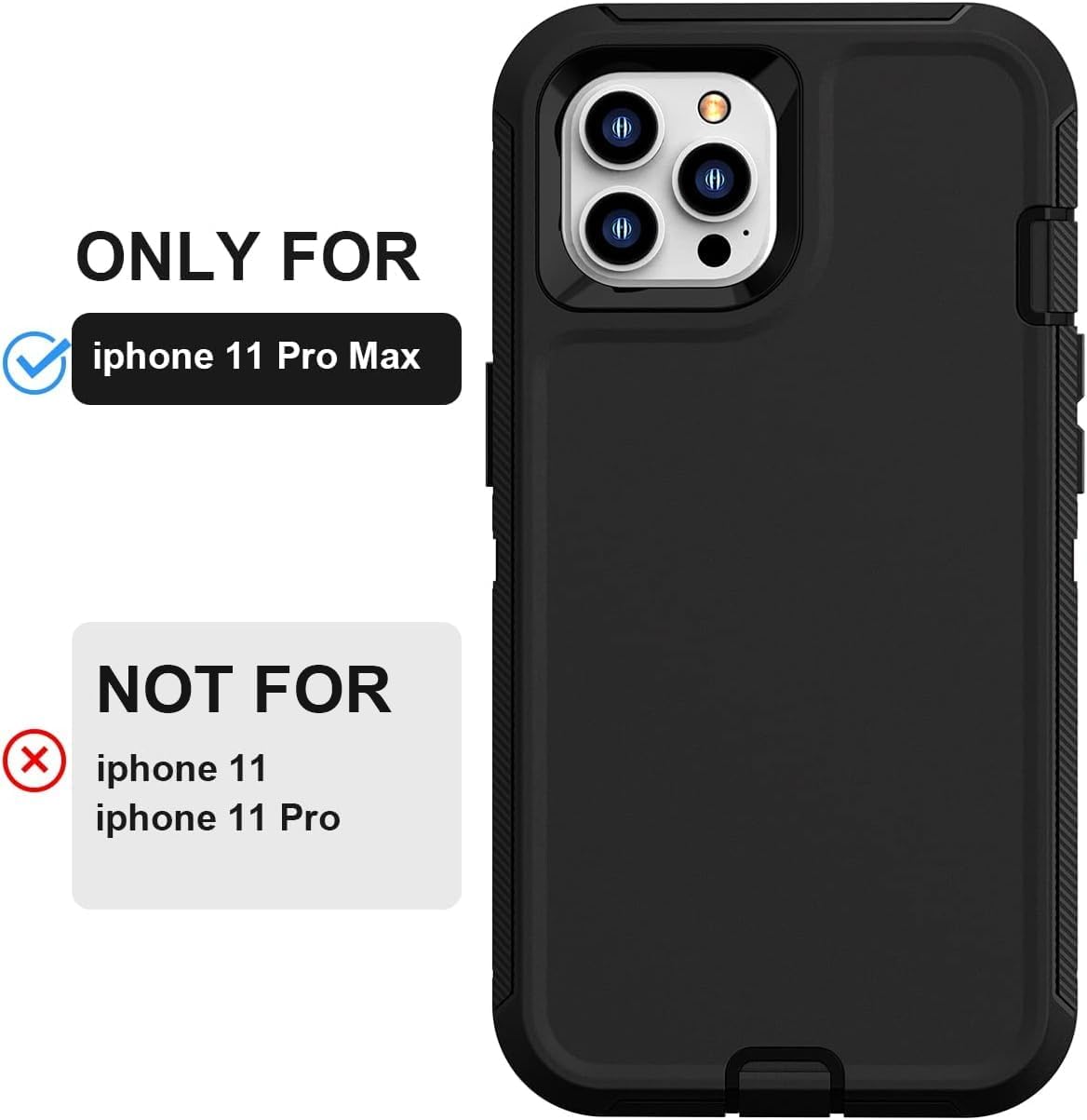 FEIYAR HOME Funda resistente para iPhone 11 Pro Max con 2 protectores de vidrio templado, grado militar, a prueba de golpes, color negro