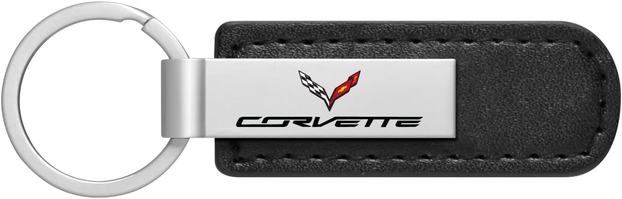 Para Chevrolet Corvette C7 plateado placa de metal negro correa de cuero PU llavero llavero con licencia oficial, Negro –