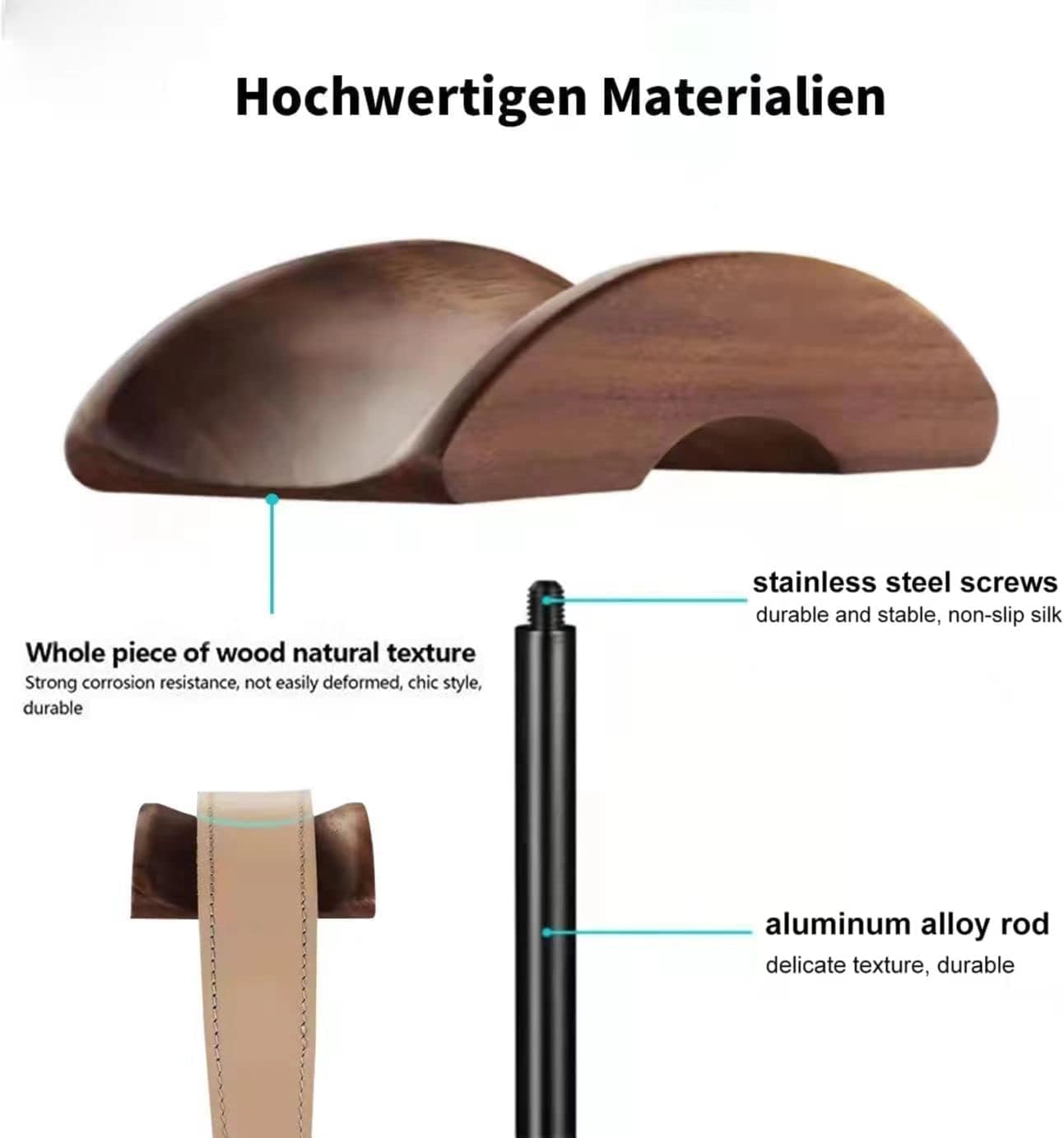Soporte para auriculares con reposacabezas de madera de nogal premium, gancho para colgar auriculares para escritorio con base pesada sólida para