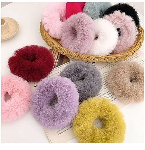 Lazos para el cabello con pompones rosados, con pelo sintético de conejo, elásticos rosados, para coleta de caballo para niñas y mujeres, accesorios