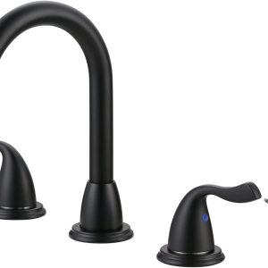 ARCORA – Grifo de baño negro de 8 pulgadas, 3 agujeros, 2 manijas con montaje de drenaje, grifo negro mate para fregadero de baño ARCORA – Grifo de baño negro de 8 pulgadas, 3 agujeros, 2 manijas con montaje de drenaje, grifo negro mate para fregadero de baño