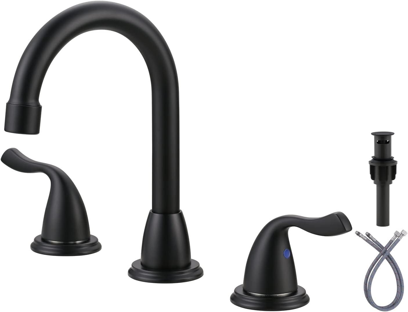 ARCORA – Grifo de baño negro de 8 pulgadas, 3 agujeros, 2 manijas con montaje de drenaje, grifo negro mate para fregadero de baño