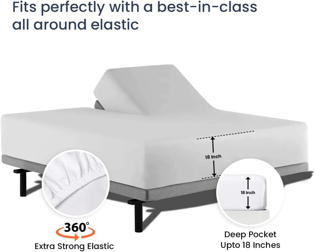 SGI – Juego de sábanas flexibles divididas superiores para cama ajustable de 36 pulgadas, cabeza dividida King, 600 hilos, algodón egipcio suave y