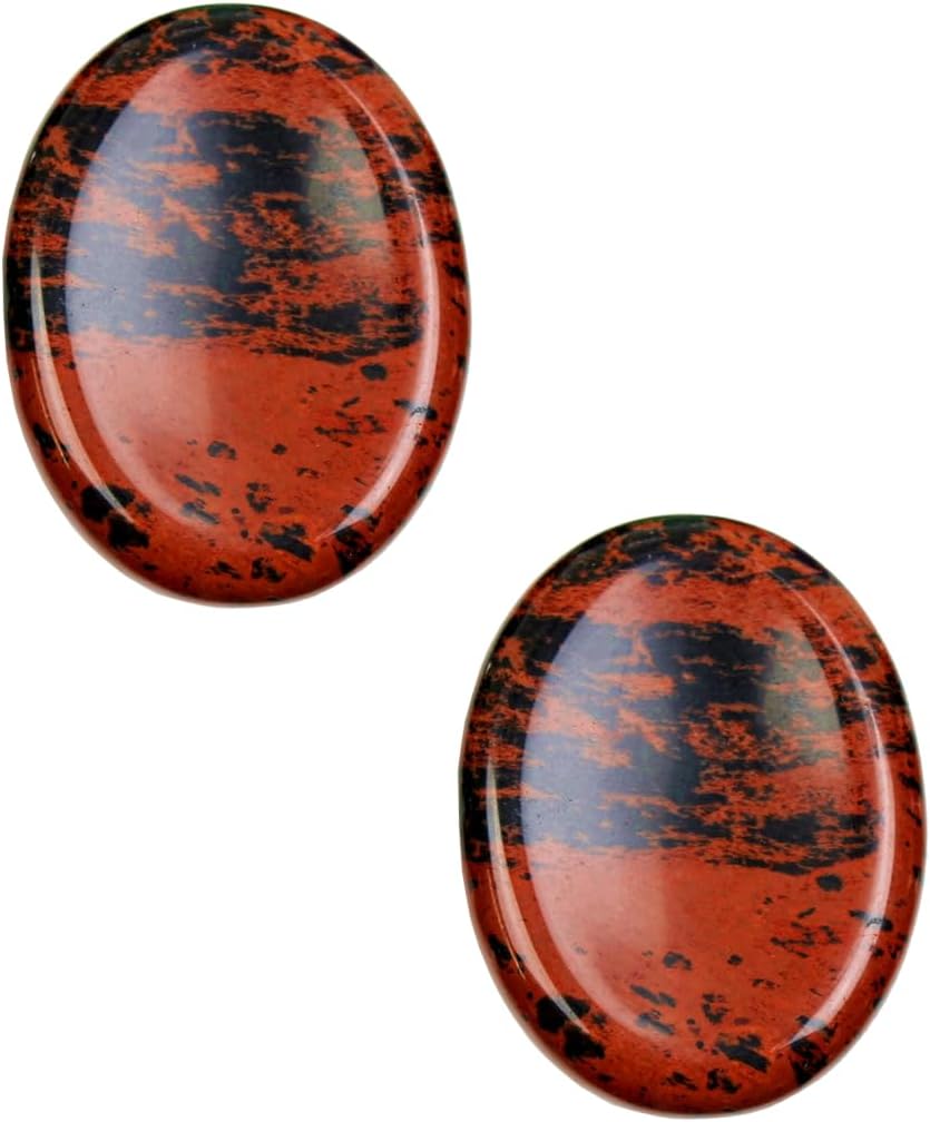 2 piedras de obsidiana roja para la ansiedad para el pulgar, cristales curativos de forma ovalada, tallados a mano, piedras naturales de bolsillo