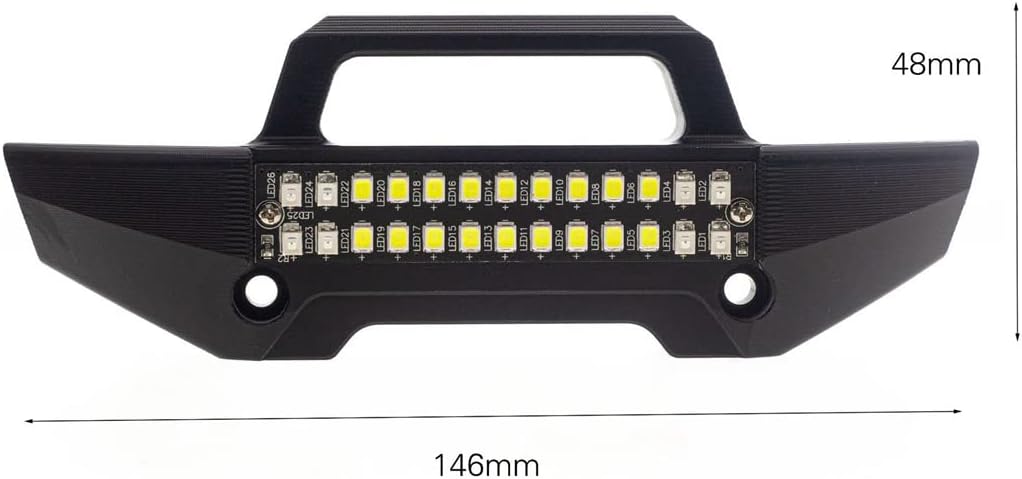 REHOC Parachoques delantero de metal con barra de luz LED trasera delantera impermeable para 110 RC Car Upgrade Parts Accesorios