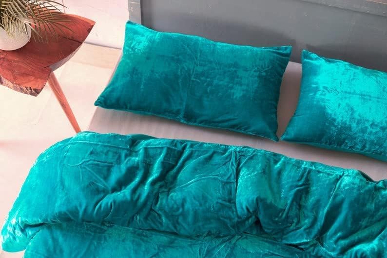 Funda de edredón de terciopelo sólido ultra lujosa, ropa de cama bohemia de 3 piezas, juego de ropa de cama de terciopelo (azul aguamarina, tamaño