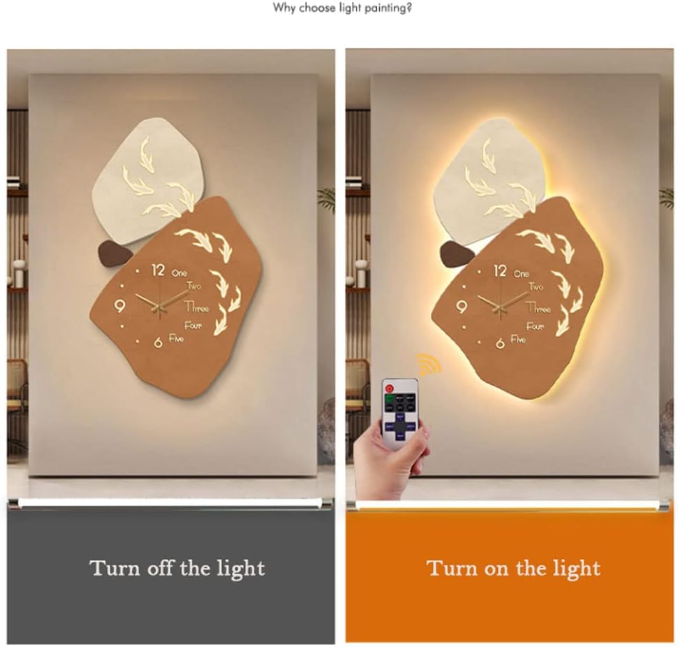 ZAJ Reloj de Pared – Reloj de pared iluminado con luz LED cálida, pintura decorativa, moderno, silencioso, sin tictac, lámpara de pared para