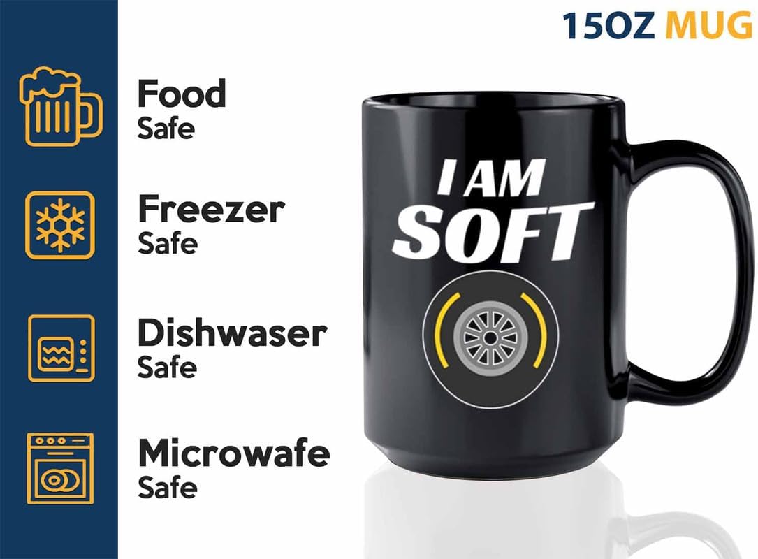 Racer Coffee Mug 15oz Black – I’m Soft – Fuel Speed Racer Car Guys Circuit Automotive Racing Boy Gifts For Him Dad Men Boyfriend