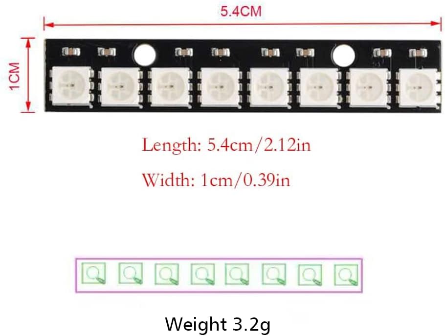 8 bits WS2812 RGB LED Stick 8 X WS2812B 5050 módulo LED RGB a todo color Controladores integrados para Arduino Raspberry Pi ESP32 Centro Comercial