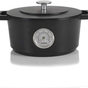 Combekk RAILWAY – Horno holandés de hierro fundido esmaltado reciclado de 4.25 cuartos de galón con termómetro, negro, 9.5 pulgadas Combekk RAILWAY – Horno holandés de hierro fundido esmaltado reciclado de 4.25 cuartos de galón con termómetro, negro, 9.5 pulgadas