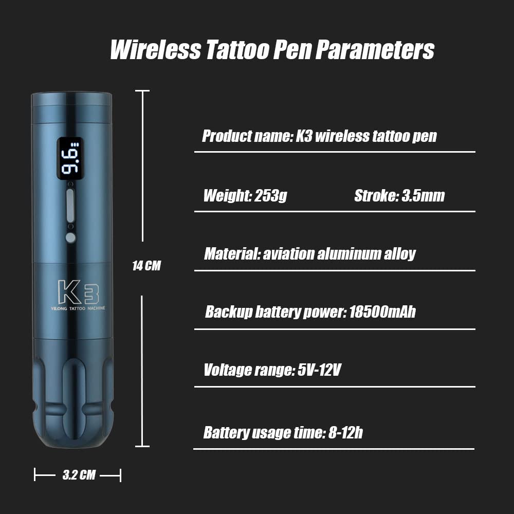 YILONG Kit de máquina de tatuaje rotativa para principiantes, kit de máquina de tatuaje de cartucho con motor sin núcleo de potencia inalámbrica de