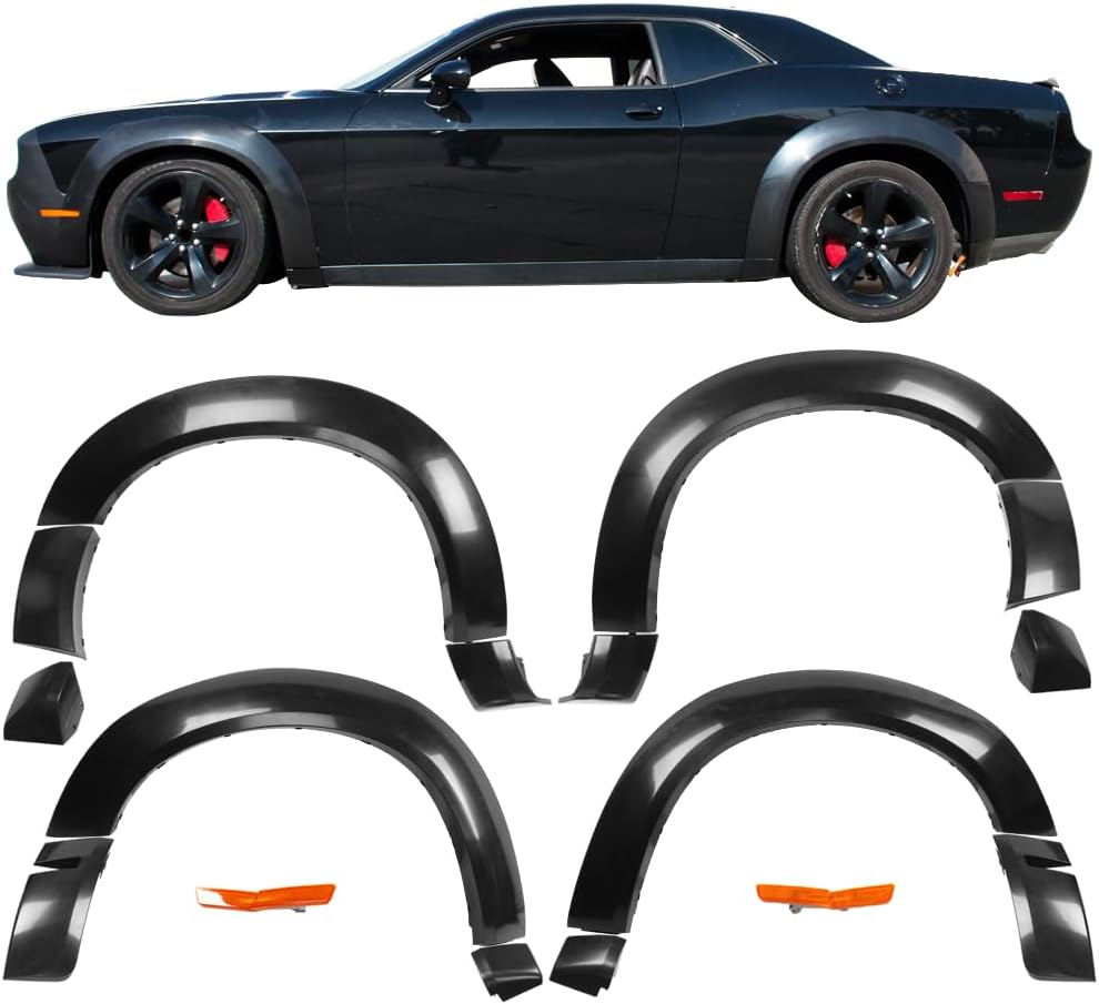Defensas de guardabarros estilo demonio compatibles con modelos Dodge Challenger Hellcat 2015-2023, polipropileno negro sin pintar por IKON