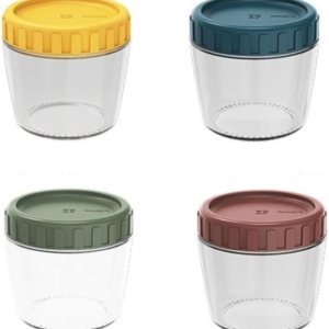 Hovico Paquete de 4 tarros de vidrio de 9 onzas con tapa de rosca, recipiente de avena a prueba de fugas, con marcas de medición, tarros de masón Hovico Paquete de 4 tarros de vidrio de 9 onzas con tapa de rosca, recipiente de avena a prueba de fugas, con marcas de medición, tarros de masón