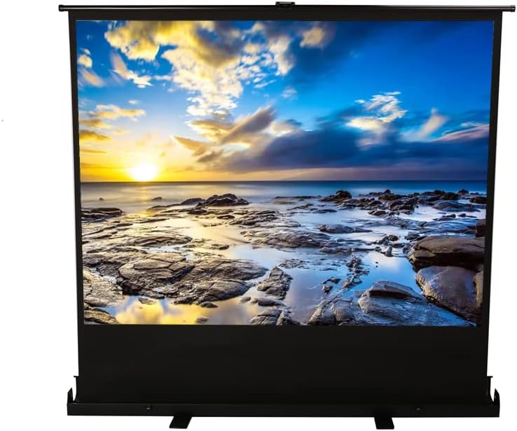 MYOYAY Pantalla de proyector manual de 84 pulgadas 43 4K HD de pie, pantallas de proyección de video portátil y retráctil, pantallas de película