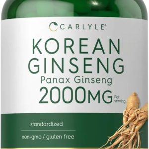 Carlyle Cápsulas de extracto de ginseng coreano de 2000 mg  200 cápsulas  Fórmula sin OMG y sin gluten  Suplemento estandarizado de Panax Ginseng Carlyle Cápsulas de extracto de ginseng coreano de 2000 mg  200 cápsulas  Fórmula sin OMG y sin gluten  Suplemento estandarizado de Panax Ginseng