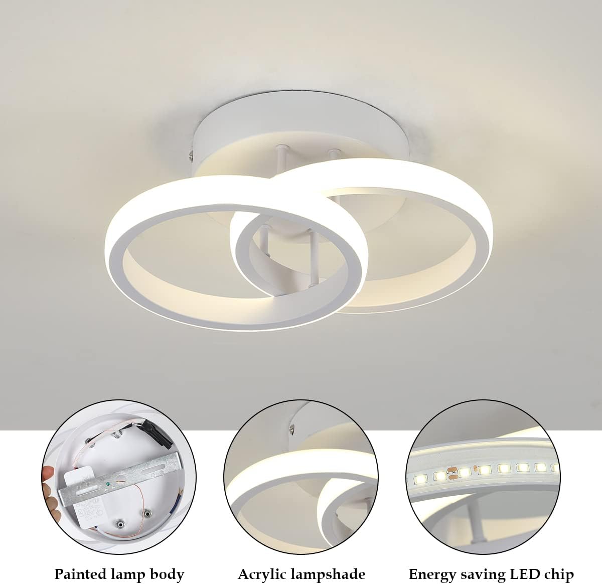 DELIPOP Lámpara de techo LED, luz neutra redonda de 4500 K, moderna lámpara de techo LED de acrílico cerca de luces de techo para pasillo, escalera,