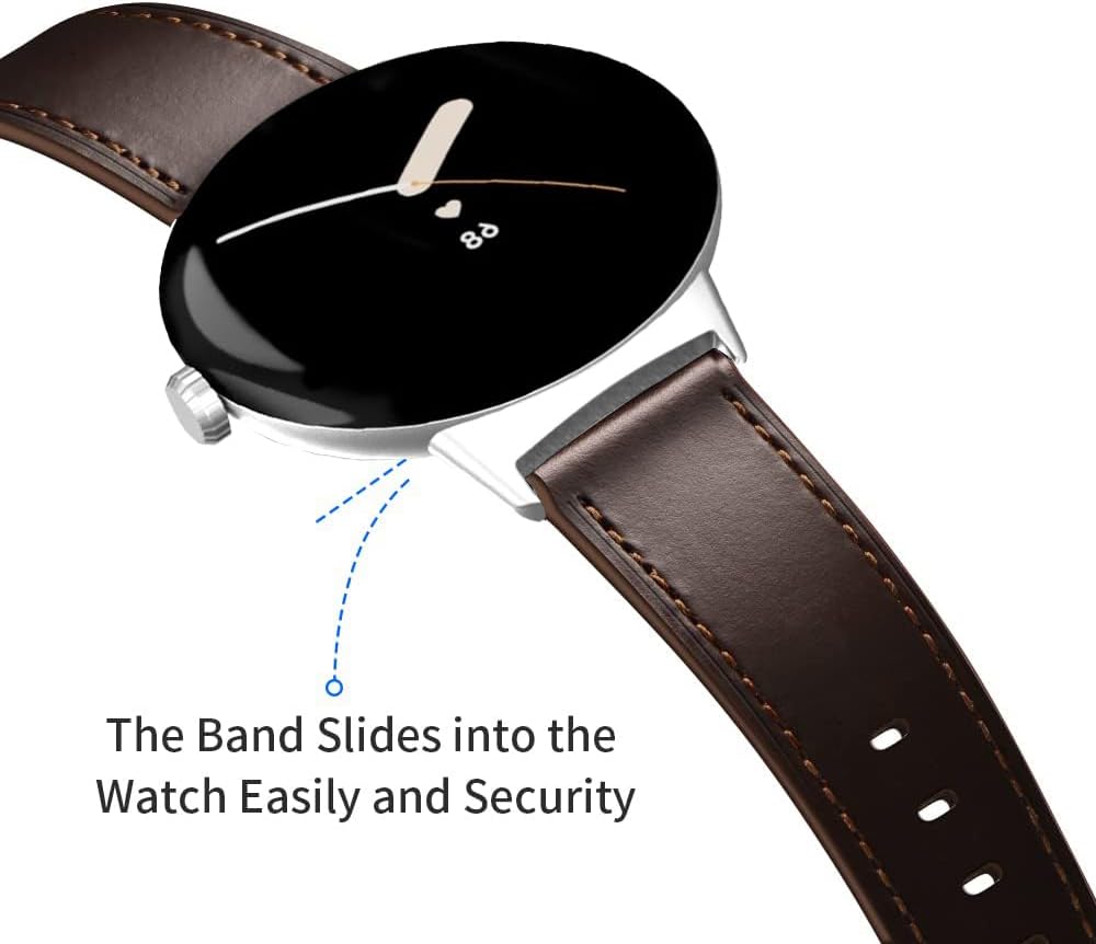 Leather Bands Compatible for Google Pixel Watch Band Leather for Men, Pixel Watch Wristband Adjustable Clasp Strap for Google Pixel Watch