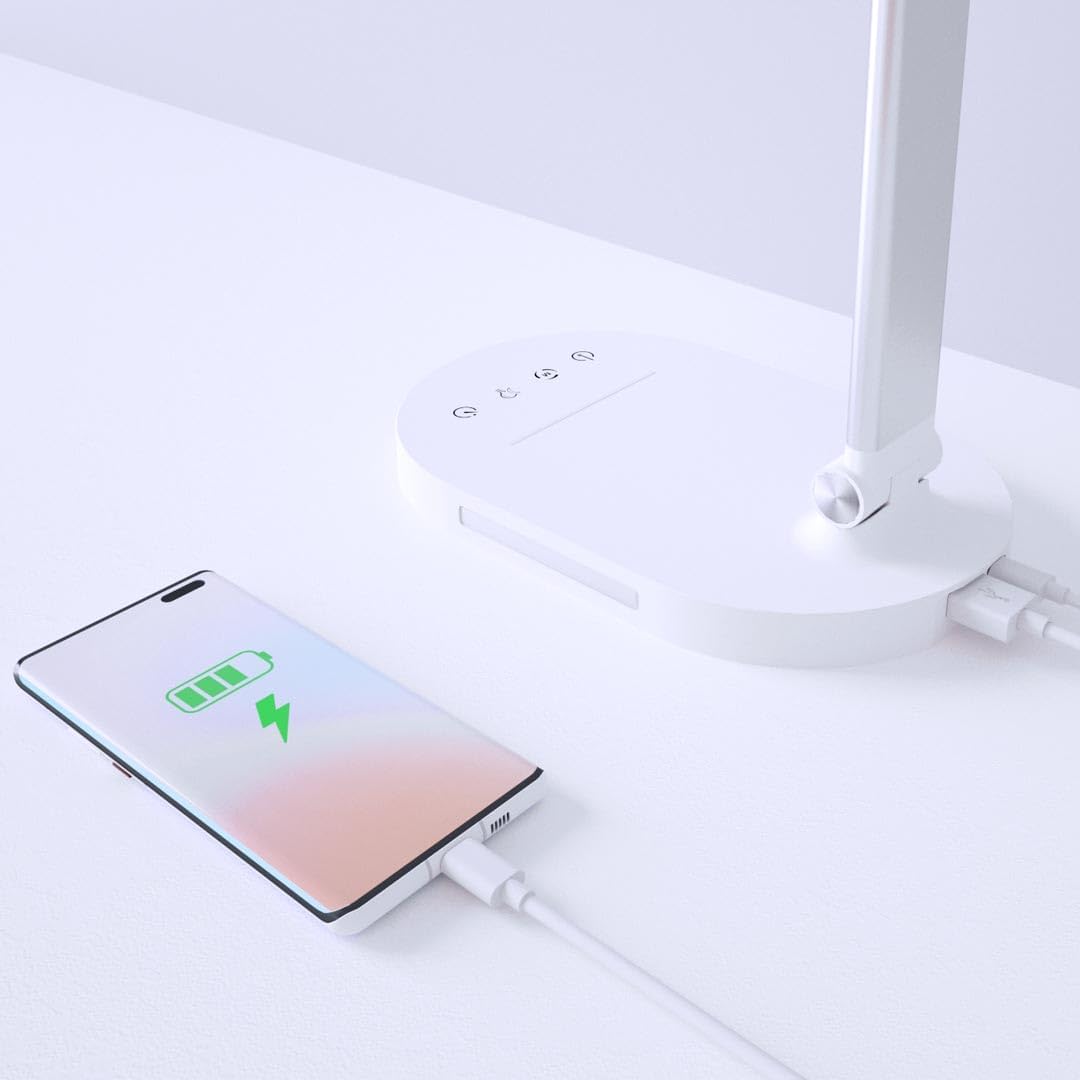 Lámpara de escritorio, luz de lectura, lámpara de mesa con puerto de carga USB, luz nocturna, temporizador de 60 minutos, 6 W, 5 modos, lámpara de