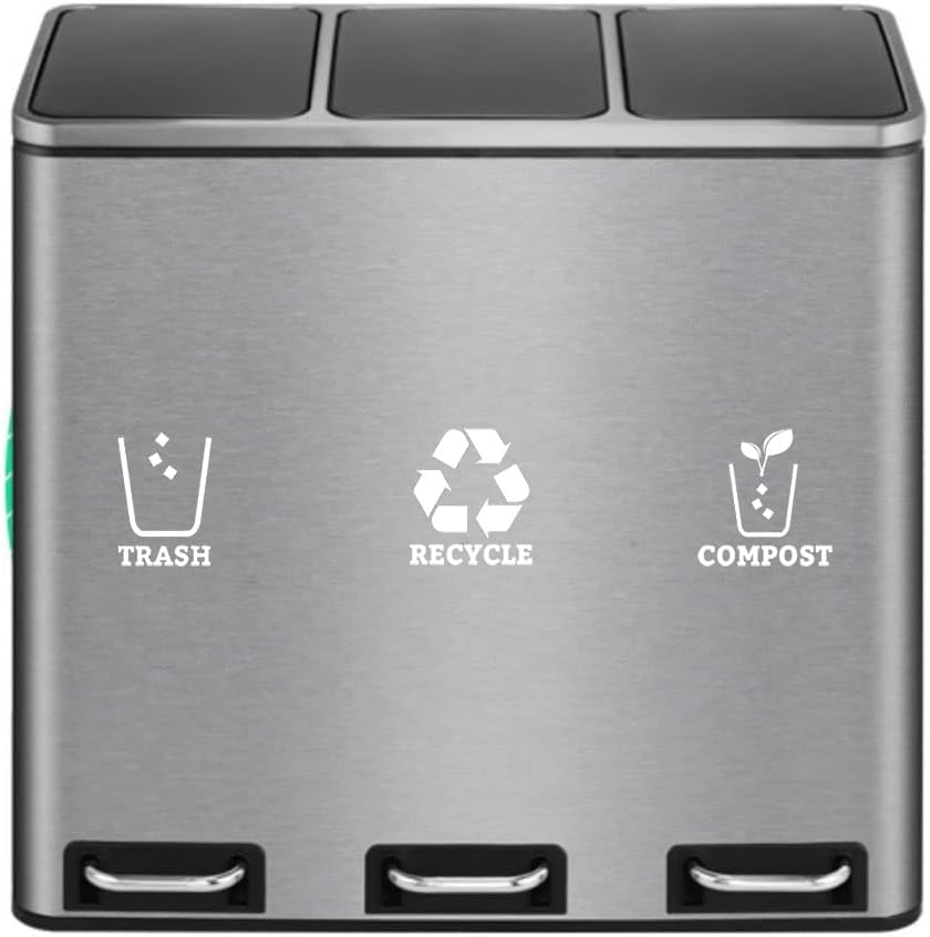 Juego de 3 calcomanías de vinilo de reciclaje para basura, contenedor de compost, símbolo de cubo de reciclaje para organizar contenedores de basura