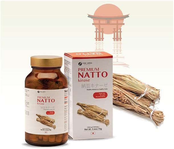 FINE JAPAN Nattokinase (300 cápsulas)  Hecho exclusivamente a partir de soja fermentada 100% japonesa  Sin gluten ni conservantes  para el bienestar