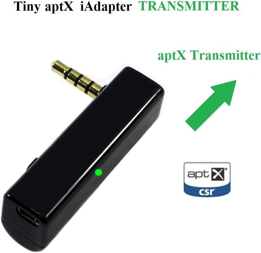 KOKKIA itransmitter iadapter transmisor APTX, Universal 3.5mm Tiny APTX Tasa de Datos Mejorada Bluetooth estéreo Transmisor. Funciona con todos los