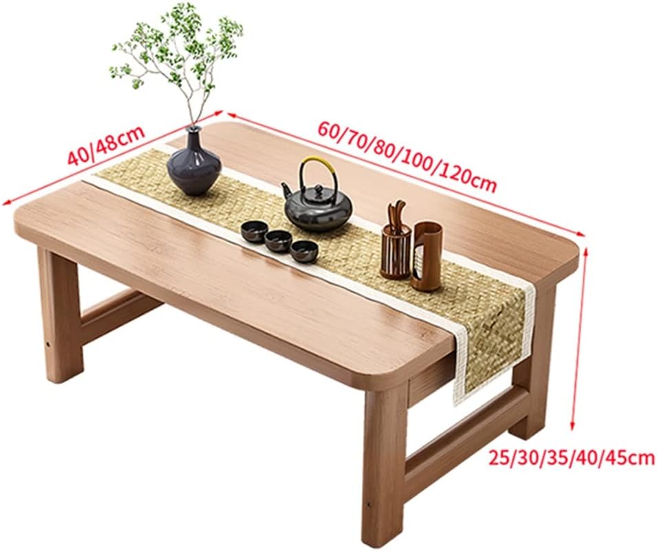 GUINJO Mesa de centro plegable rústica, mesa central de bambú para sala de estar, mesa de té de madera maciza de granja industrial (color madera,