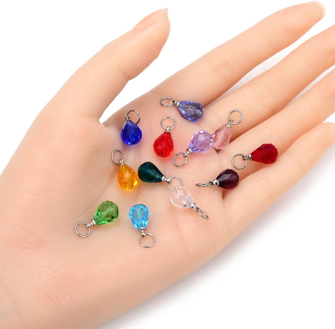 10 cuentas sueltas de piedra natal de enero de Adabele de 0.394 pulgadas con forma de lágrima austriaca y pera, cuentas de gota con anillos para