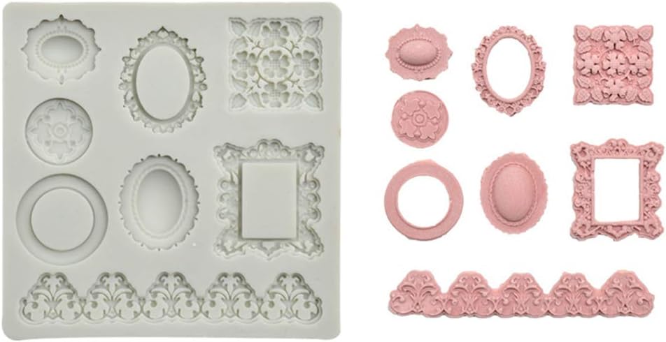 Molde de silicona suave para fondant, pastelería, pastel, pastel, pastel, chocolate, barroco, estilo marco, postre, herramienta para hornear, 2