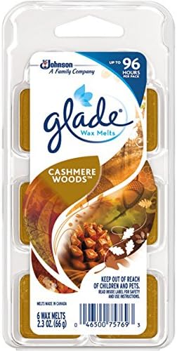 Glade Cera derretida  Madera de cachemira  6 unidades  Peso neto 2.3 oz (66 g) cada uno  Paquete de 4 (24 derretidos en total)