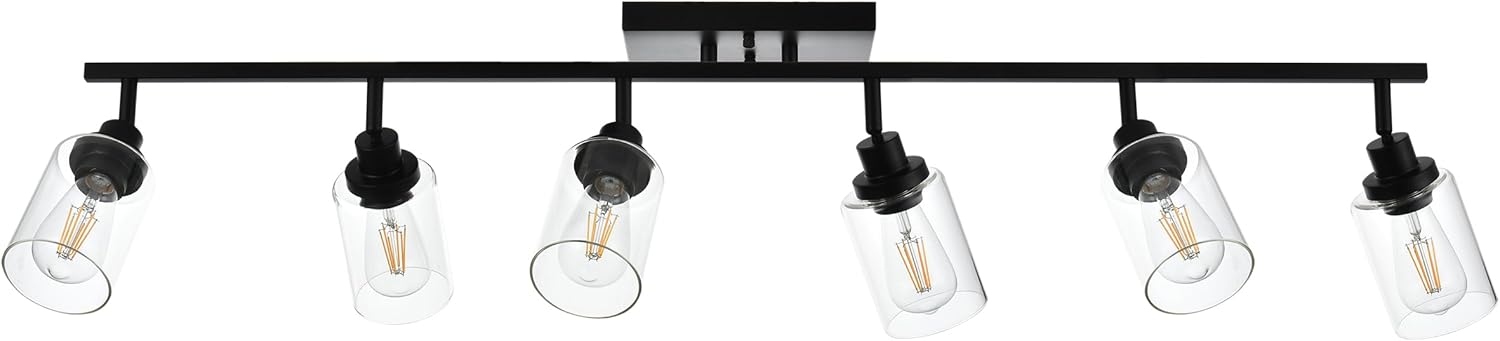 MELUCEE Kits de iluminación de riel de techo, 6 lámparas de baño, montaje en pared con cabezal de luz giratorio, modernos focos negros con pantalla