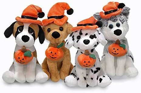 Plushland Halloween Pawpals – Juguete de peluche de perro de 8 pulgadas que viene con sombrero y linterna Jack O Lantern de Halloween, calabaza para