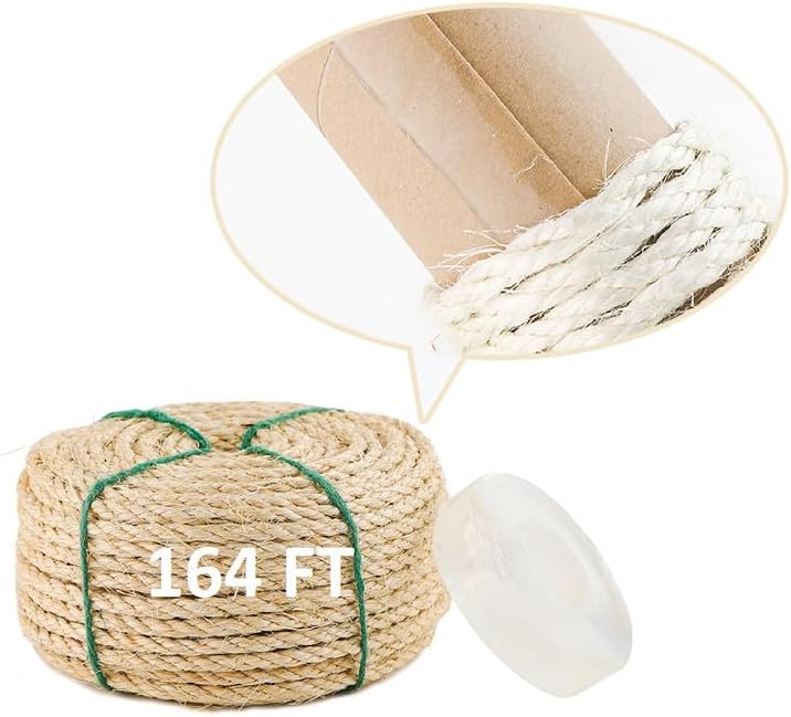 MEEXPAWS Repuesto de cuerda de sisal fuerte natural para postes rascadores de gatos  Cintas adhesivas para enrollar fácil y apretadas  Diámetro de