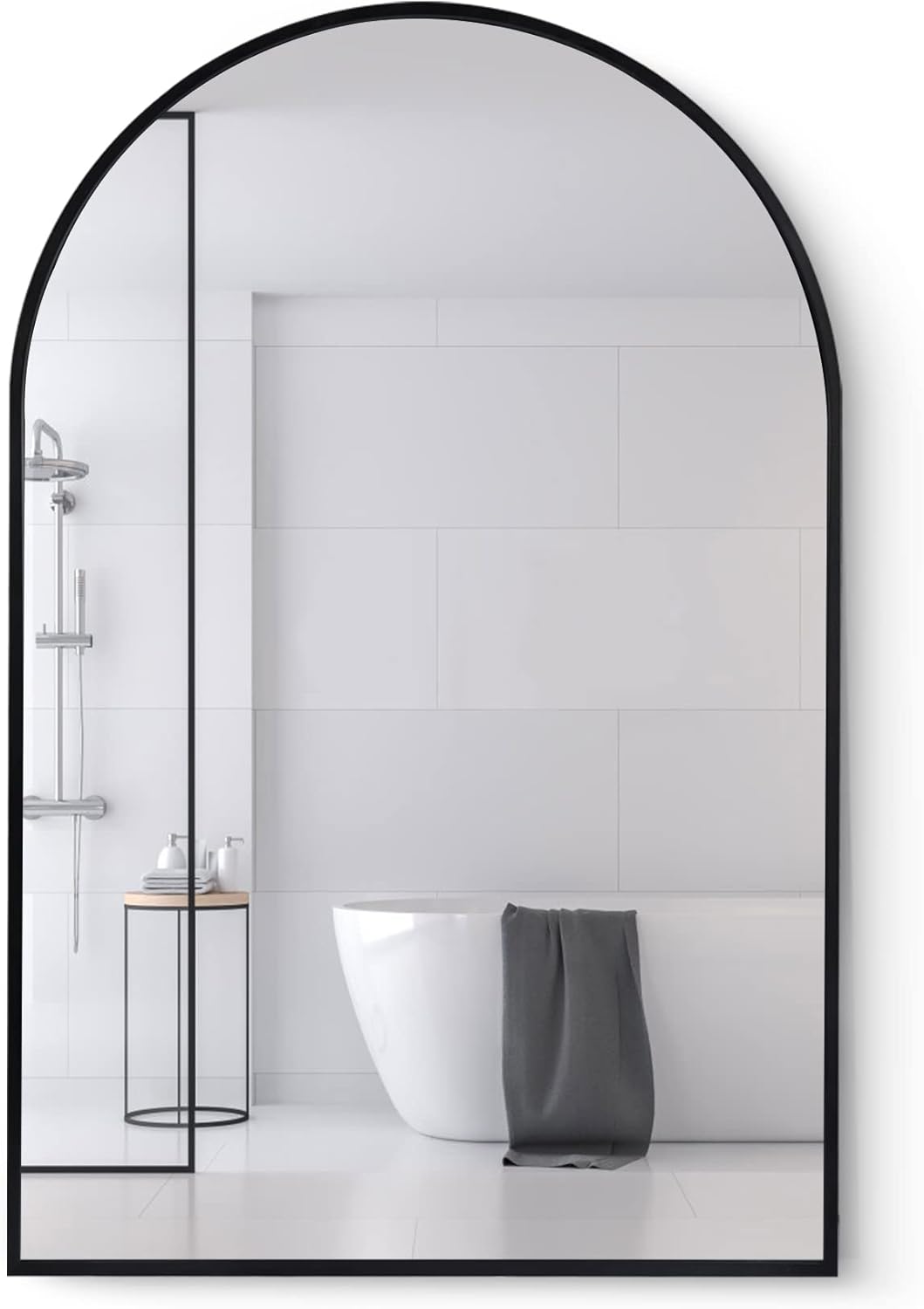 HOWOFURN Espejo de pared arqueado de 20 x 30 pulgadas, decoración de pared, con espejo de marco de metal para baño, dormitorio, entrada, espejo de