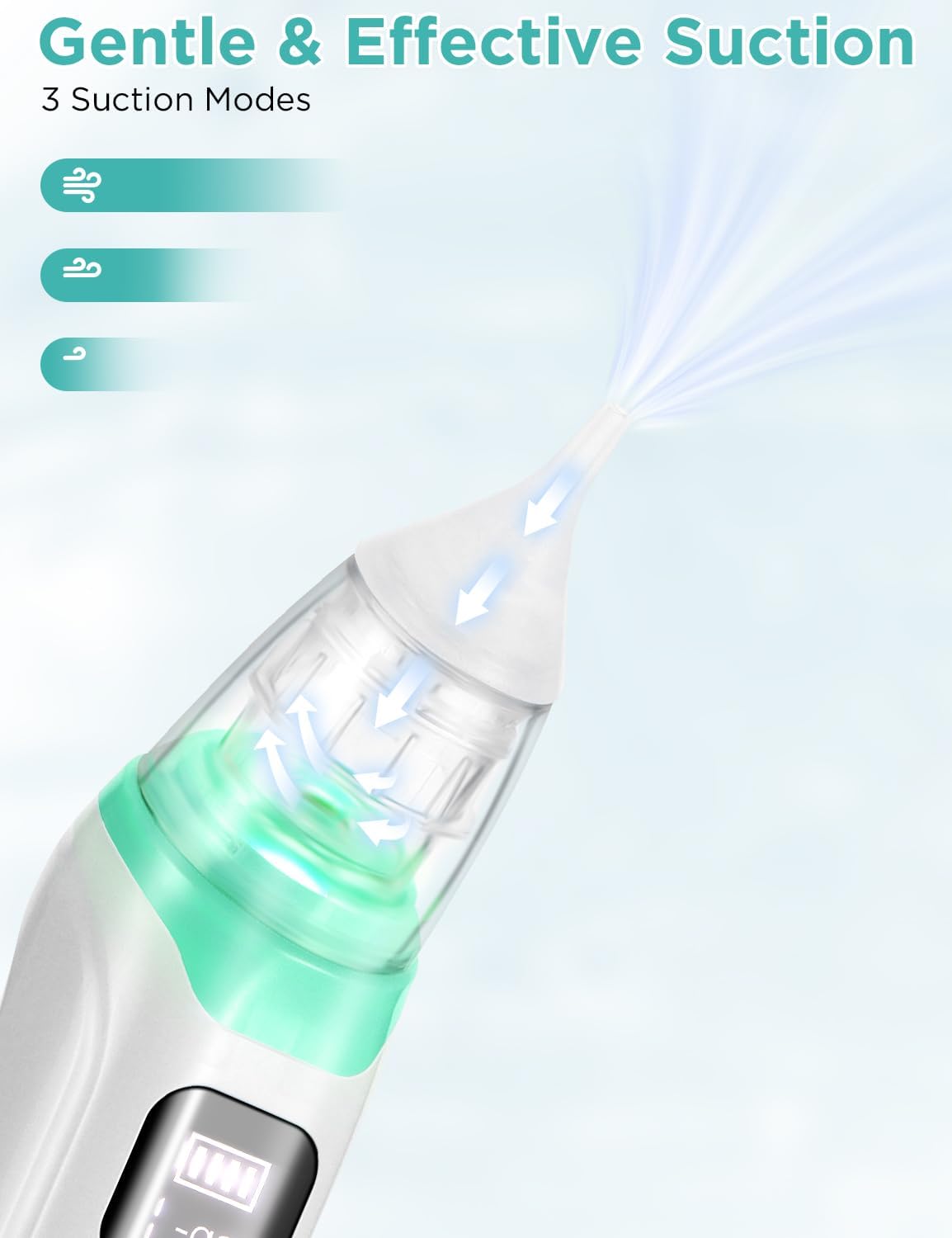 Aspirador nasal eléctrico para bebé, limpiador de succión de nariz para bebé, esenciales para bebés con 3 niveles de succión, música y luz LED,