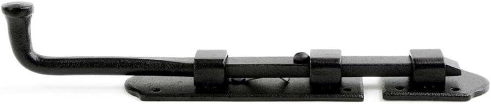 Renovators Supply Manufacturing Pestillo de perno deslizante 9 pulgadas. Perno deslizante estilo punta de bola de hierro negro con accesorios de