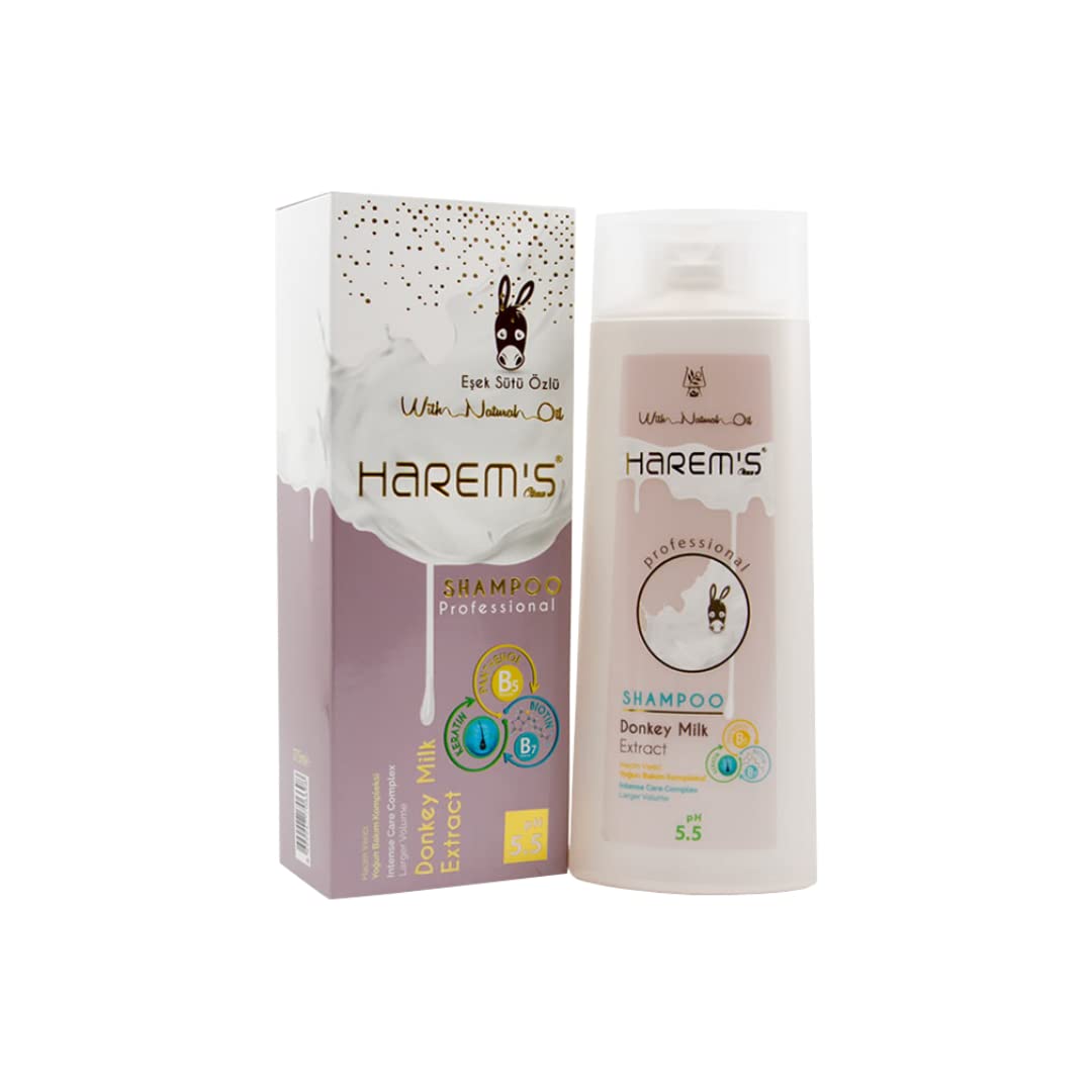 Harem’s Champú con extracto de leche de burro con pantenol, biotina, champú de leche de burro, pH 5.5, valor óptimo de pH,