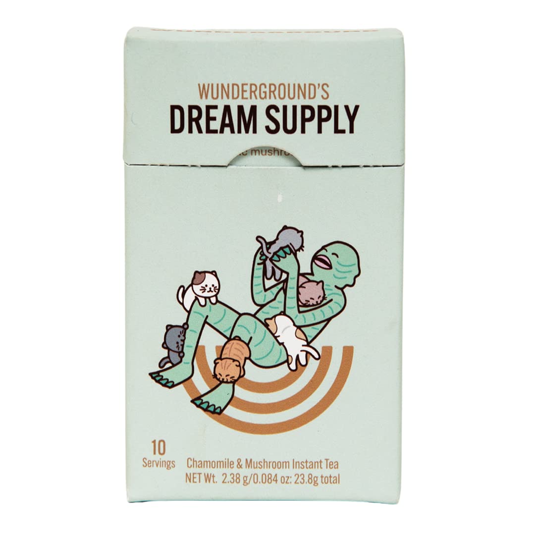 Wunderground Dream Supply – Té instantáneo de manzanilla y champiñones con melena de león orgánica y reishi, 10 paquetes para llevar