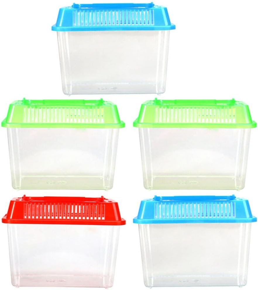 POPETPOP Cuencos de plástico para peces, 5 unidades, pequeño hábitat mundial, portátil, tanque de plástico transparente, caja de acuarios, caja de